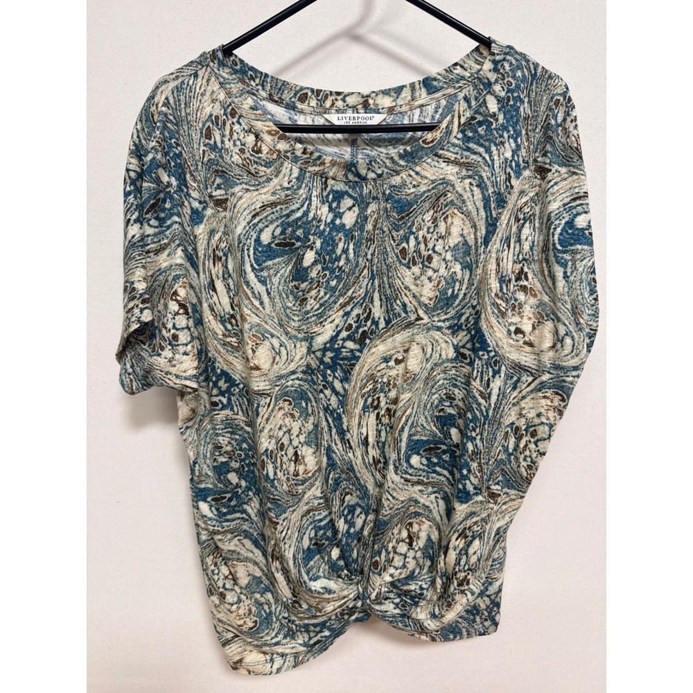 Liverpool Los Angeles Blue Brown Marble Swirl Twist Front Top Large